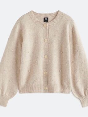 bobeau Cream Dot-Textured Button Cardigan